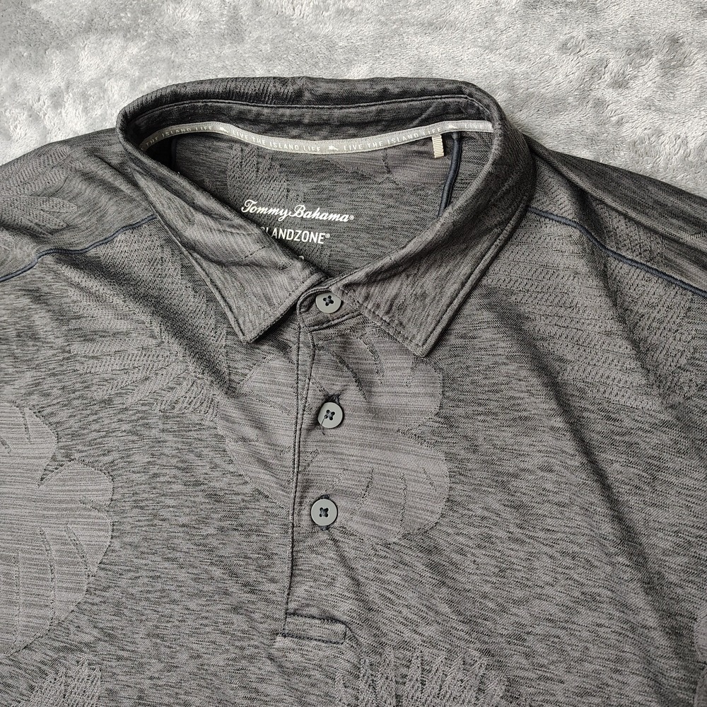 Tommy Bahama Delray Polo Shirt Mens XL Gray Tropical Leaf IslandZone Performance